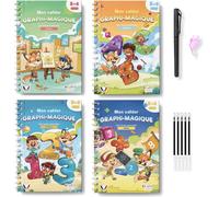 Jexnovashop-4 Cahier Ecriture Maternelle, Cp - Kit Calligraphie Enfant, Apprendre À Ecrire À 3 Ans, Alphabet, Dessin, Chiffres, 1 Stylo Magique Effaçable +5 Recharges + Guide Doigts Correcteur