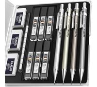 Jexnovashop-4 Pièces Porte-Mines 0,7 Mm Avec Étui, Metal Mécaniques Crayons Critérium 0,7 Avec 8 Tube Recharges Hb, 3 Gommes, Porte Mine Pour L'écriture D'artistes, L'esquisse, Le Dessin