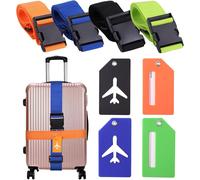 Jexnovashop-4pcs Sangles De Bagage Réglables Avec Boucle, Ceinture Valise, Étiquettes De Bagage Avec Étiquette Nominative Et D'adresse Pour Voyager En Toute Sécurité En Avion Bagages Fixes