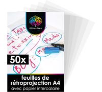JEXNOVASHOP-50 x Feuilles Transparente pour Rétroprojecteur A4 - Feuille Transparente Imprimable - Pour Présentations et Dossiers