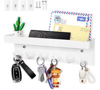 JEXNOVASHOP-6 Crochets Porte Clé Mural, Multifonctionnel Auto-Adhésif ou Perçage Installation 2 Façons Porte Cléf Mural Adapté à L'entrée, à la Cuisine, au Bureau, à la Salle de Bain et au Salon(Blan