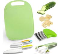 JEXNOVASHOP-6 Pièces Kit Couteau Cuisine Enfant, Couteau Montessori, Couteau Enfant qui ne Coupe pas, Kit Couteaux Securite de Cuisine pour Enfants, avec Planche À Découper pour Couper et Cuisiner