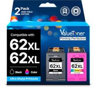 JEXNOVASHOP-62XL Cartouches d'encre Remplacement pour HP 62 pour HP Envy 5540 5640 5642 5644 5646 7640 5660 7644 pour OfficeJet 250 200 5740 5742 (Noir Tri-Colore, 2-Pack)