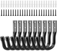 JEXNOVASHOP-9 Pcs Crochet Mural Garage, Crochets Muraux Robustes, Support Velo Mural Noirs, Accroche Velo, Crochets de Rangement pour Échelle Garage, en J Muraux Robustes