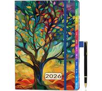 Jexnovashop-Agenda 2026 Semainier A5 Vertical (Janv.¿Déc.) ¿ Vue Semaine Sur 2 Pages, Onglets Colorés, Stylo, Pochette Arrière, 2 Marque-Pages ¿ Agenda Élégant Pour Étudiants, Bureau, Maison