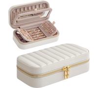 JEXNOVASHOP-ANAH Collection - Boîte à Bijoux de Voyage, Petit Coffre à Accessoire avec Miroir, 10,5 x 20,5 x 6 cm, Surface PU avec Coutures, Portable, Zip, Cadeau, Blanc Nuage JBC180W01