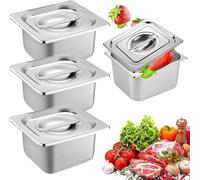 JEXNOVASHOP-Bac Inox Alimentaire avec Couvercle,3 Pièces Bac Gastronorme,Plat Inox Barbecue,Plat Rectangulaire pour Mariner Viande,Escalopes,Empilable Set à Panure,Récipient pour Cuisine (GN1/6-17.5x