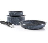 Jexnovashop-Batterie De Cuisine À Induction 4 Pièces - Set De 2 Casseroles 16 Et 20 Cm, 1 Sauteuse 24 Cm Et Poignée Amovible - Aluminium - Tout Feu - Gris Marbre