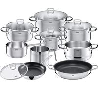 Jexnovashop-Batterie De Cuisine Toskana À Induction 10 Pièces, Marmite Avec Couvercle En Verre, Marmite À Lait, Cuiseur Vapeur, Poêle, Acier Inoxydable Partiellement Dépoli, Ensemble De Casseroles No