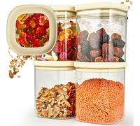 JEXNOVASHOP-Bocaux Verre Hermétique Empilable, Set de 4 Verre Borosilicate Robuste + Etiquettes (4x 1000ml) - Boîte Rangement Cuisine - Pot Carrée