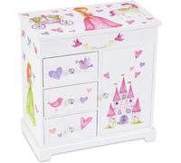JEXNOVASHOP-boîte à bijoux princesse musicale, boite a bijoux musicale princesse fille avec 3 tiroirs de rangement, licorne et château au royaume des fées - mélodie danse de la fée dragée