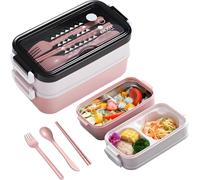 JEXNOVASHOP-Boîte à lunch avec 3 compartiments 1400 ml, porte-déjeuner, bento box adaptée au micro-ondes et au lave-vaisselle, porte-déjeuner chauffant, schiscetta déjeuner pour enfants, école, burea