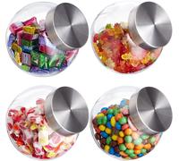 Jexnovashop-Bonbonnière Jeu De 4,1,5 L, Verre Stockage De Sucreries, De Provisions, Couvercle Acier Inoxydable,