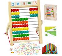 JEXNOVASHOP-Boulier Règle Calcul Montessori Abacus Mathématique, Cadre de comptage avec 100 Perles/bâtons de comptage/Anglaise Cartes Alphabet numérotées Jouet éducatif pour Les à partir de 3 Ans