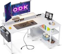 JEXNOVASHOP-Bureau d'angle Réversible, 120x80cm Bureau Gaming en L avec Port De Charge USB Et Prise De Courant, Table Ordinateur avec Support D'écran pour Chambre Domicile Maison, Blanc