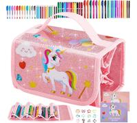 Jexnovashop-Cadeaux Licorne Pour Filles, Mallette Dessin Enfant, Kit De Coloriage, Trousse Licorne Avec Stylos Pailletés Parfumés, Crayons De Couleur Torsadables Et Marqueurs Tampons Amusants