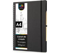 Jexnovashop-Cahier De Dessin Spirale A4-96 Pages 200g Papier Blanc - Format Vertical - Sketchbook - Carnet De Dessin - Carnet De Croquis - Cahier Dessin A4 Inclus Crayon