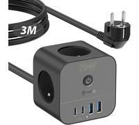 JEXNOVASHOP-Chargeur Rapide USB C 70W, Prise Multiprise Cube 7-en-1 avec Interrupteur, Technologie GaN III, Compatible Ordinateurs Portables, Téléphones, Rallonge Electrique 3m