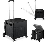 Jexnovashop-Chariot De Courses Pliable, Caisse À Roulettes, Avec Couvercle, Poignée Inclinable, 50 Kg, Noir