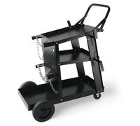 JEXNOVASHOP-Chariot de Soudage à 3 Niveaux Chariot Poste à Souder Capacité Charge 181,4 kg¿¿ Roues 360° Chaînes Sécurité Stockage Réservoirs Chariot Soudure MIG pour Atelier TIG Arc MMA Découpeur Pla
