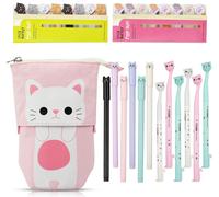 Jexnovashop-Chat Trousse Kawaii, 1trousse À Crayons Télescopique Avec 12 Cute Chat 0,5 Mm Stylos À Encre Gel Und 240 Chat Autocollant Pour Garçons Filles Etudiants Et Fournitures De Bureau