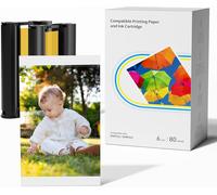 JEXNOVASHOP-Compatible avec Liene Amber M100/M200 4x6"" Papier, 80 Papiers Photo et 2 Cartouches d'encre, 10x15cm Papier pour Amber M100 M200 Imprimante par Sublimation Thermique, Imperméable/Antioxyd