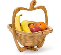 Jexnovashop-Corbeille À Fruits En Forme De Pomme Pliable Bambou Porte-Fruits Accordéon Bois Hxlxp: 30 X 27 X 22,5 Cm, Nature