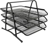 Jexnovashop-Corbeilles À Courrier Métal 3 Niveaux - Organisateur De Bureau Multifonctionnel - Support De Fichier Pour Le Bureau, L'école, L'étude, Noir