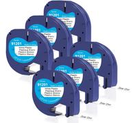 JEXNOVASHOP-DOREE (lot de 6) 91201/91221 S0721660 Ruban plastique,12 mm x 4 m, noir sur blanc,Dymo Letratag Plastic Tape hautement imperméable, compatible avec Dymo Letratag LT-100H,LT-100T,XR,XM,QX5