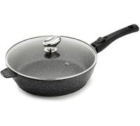 Jexnovashop-E - Pcui001008 - Sauteuse Ø28 Cm Avec Couvercle Verre - Fonte D¿Aluminium - Revêtement Antiadhésif Façon Pierre - Manche Amovible - Tous Feux Induction, Noir