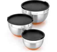 Jexnovashop-Efficient Lot De 3 Bols En Acier Inoxydable 121620 Cm 0,4 L 18/10, Base En Silicone, Couvercles Inclus