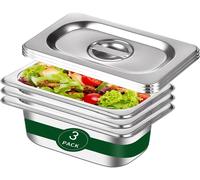 JEXNOVASHOP-Ensemble de 3 Plats Bac Gastro Inox, Boite Inox Alimentaire Avec Couvercle GN 1/3 Empilables, Idéal pour Viande, Marinade et Rangement - 32.5 x 17.5 x 6.5 cm