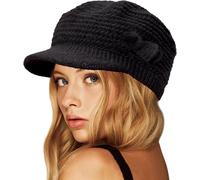 Jexnovashop-Femme Béret Hiver Casquettes En Laine D'hiver Bonnet Tricoté Chaud Chapeau De Ski De Neige Avec Visière Classique Élégant