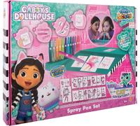 JEXNOVASHOP-Gabby's Dollhouse - Spray Pen Set Desktop Box (GD23368) - Kit de Stylos Pulvérisateurs pour Colorier et Dessiner - 12 Stylos et 16 Pochoirs pour Créer des Couleurs et des Dessins Uniques