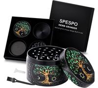 JEXNOVASHOP-Grand moulin à épices en métal à 4 couches avec grattoir à pollen (motif arbre) - 63 mm - 63 mm, CH-281Fuco