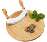 Jexnovashop-Hachoir Berceuse Avec Planche, Bambou & Acier Inoxydable, Couteau À Herbes, Plateau De 25 Cm, Nature - Argenté