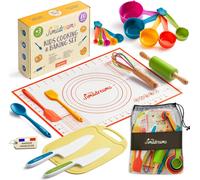 JEXNOVASHOP-Kit Cuisine Enfant Montessori avec Couteaux Sécurisés - Vrais Ustensiles de Cuisine pour Enfants sans BPA, Kit Patisserie & Set Couteau Cuisine Enfant - Coffret Cadeau Petit Chef Dès 3 An