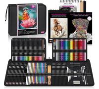 Jexnovashop-Kit De Dessin Et D'esquisse De 136 Pièces, Fournitures Artistiques Professionnelles Avec Graphite, Fusain, Aquarelle, Crayons Métalliques, Outils De Mélange, Carnet De Croquis, Livre
