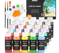 JEXNOVASHOP-Kit de peinture acrylique, 25 couleurs, flacons de 60 ml avec 3 pinceaux et 1 palette, riche pigmentée, imperméable pour artistes, débutants et enfants sur toile, roches, bois, céramique