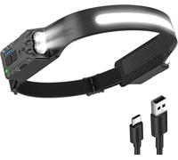 Jexnovashop-Lampe Frontale, Lampe Frontale Led Ultra Puissante Avec 8 Modes D'éclairage, Grand Angle 340° Lampe Frontale Rechargeable Avec Détecteur De Mouvement, Ipx4 Étanche Lampe Frontale Led