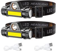 Jexnovashop-Lampe Frontale Led Rechargeable, Lumière Frontale Haute Puissance Portable Avec Angle Réglable Et Étanche, Spot Led Rechargeable, La Pêche, La Randonnée Ou Le Vélo. (2 Lampes De Poche)