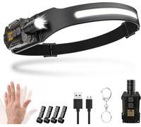 Jexnovashop-Lampe Frontale Led Ultra Puissante,2000 Lumens Zoomable 230° Lampe Torche,1500 Mah Lumière Uv Capteur De Mouvement Frontale Led,Magnétique Amovible Étanche Ipx5,Pour Pêche,Camping Accesso