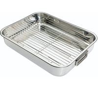 Jexnovashop-Large Stainless Steel Roasting Tin With Rack, 43 X 31 Cm (17"" X 12"")