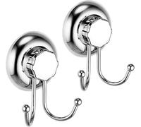 JEXNOVASHOP-Lot 2 Double Crochet à Ventouse - Système de Vide - Pas de Perçage - Crochet pour Serviette et Peignoir - Acier Inoxydable - 2 Pack