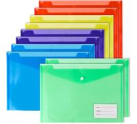 JEXNOVASHOP-Lot de 10 Pochettes Plastique A4 avec Rabat, Chemises avec Pochettes d¿Étiquette, Rangement Efficace, Idéal pour l¿École, le Bureau, la Maison et les Voyages.