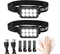 Jexnovashop-Lot De 2 Lampes Frontales Led Rechargeables - Super Lumineuses - 2500 Lumens - 5 Modes D'éclairage - Léger - Ipx6 - Étanche - Capteur Léger - Pour L'extérieur, Le Camping, La Course, La P