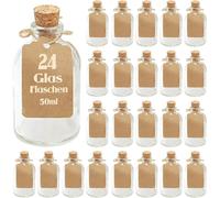 JEXNOVASHOP-Lot de 24 x 50 ML Petites Mini Bouteilles 7,5 cm vases de Fleurs et d'étiquettes en Verre Transparent 24 x Vase