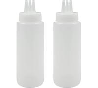 JEXNOVASHOP-Lot de 3 bouteilles à sauce à trois trous, avec bec verseur, 3 buses de pulvérisation, anti-fuite, avec graduation de mesure (450 ml)