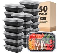 JEXNOVASHOP-Lot de 50 boîtes à repas réutilisables de 32 oz avec couvercle, pour micro-ondes, congélateur, lave-vaisselle