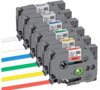 JEXNOVASHOP-Lot de 6 rubans cassettes Étiquettes différentes couleurs 12 mm x 8 m rubans pour étiquetage Brother TZe Tape imprimantes compatibles pour Brother PTouch PT1000, noir sur